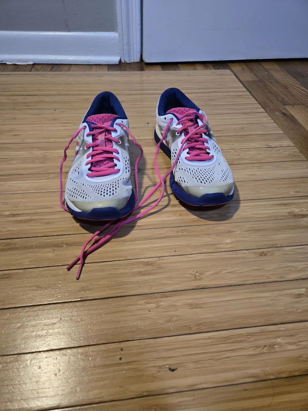 Women's Running Sneakers - White with Pink & Navy